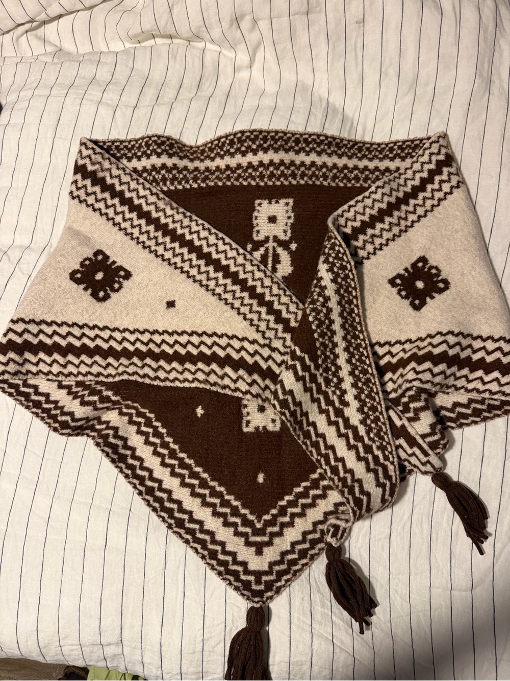 Free People Brown and Cream Knit Tassel Wrap Scarf